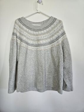 ​Calvin Klein Grey Fair Isle Yoke Knit Pullover Sweater Size L